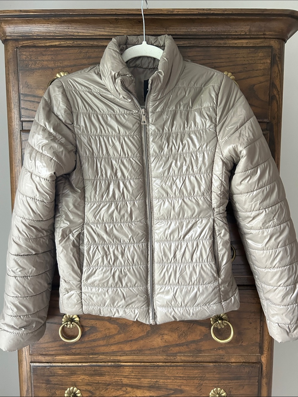 Active USA Taupe Lightweight Quilted Puffer Jacket, Size M